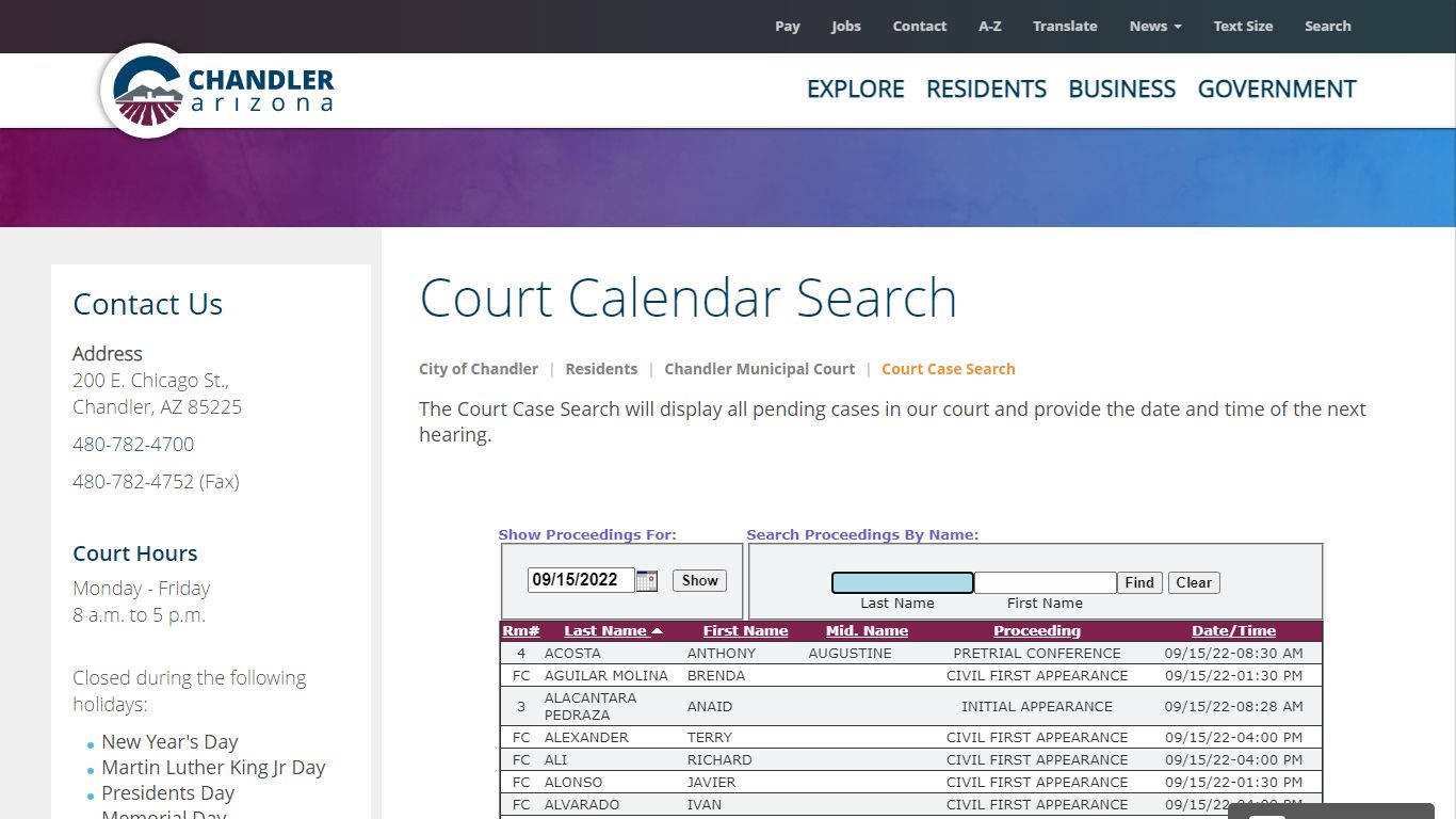 Chandler Municipal Court Calendar | City of Chandler